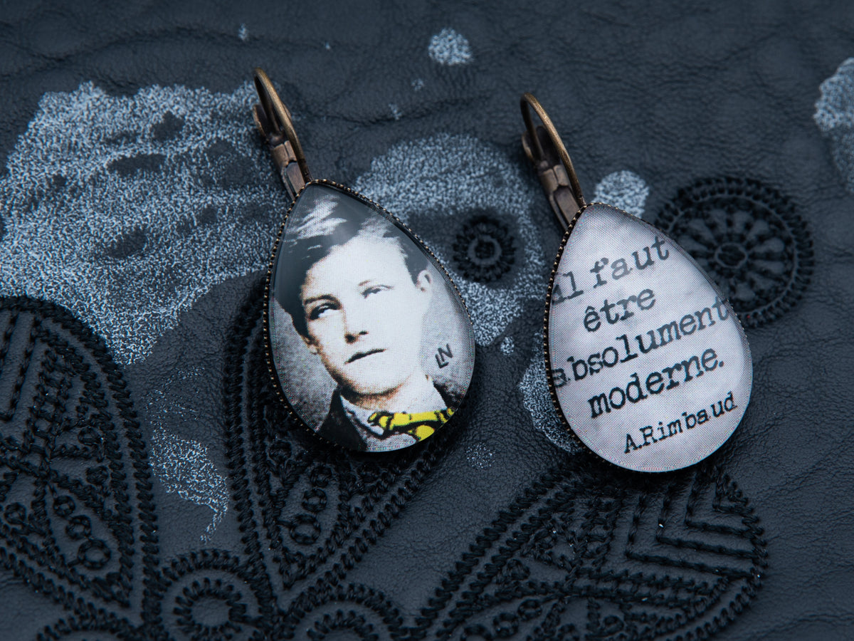 Boucles d'oreilles gouttes bronze poème "ADIEU". Collection une saison en enfer