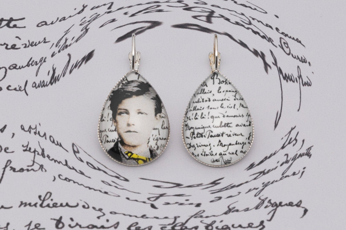 Boucles d'oreilles argent en forme de goutte bijoux littéraire Arthur Rimbaud Collection :  " Ma Bohème "