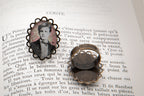 Bague bronze ovale dentelle Arthur RIMBAUD bijou littéraire Rose fond liberty cabochon Collection les illuminations poème "CONTE"