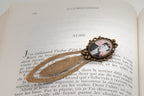 Marque-pages bronze Arthur RIMBAUD bijou littéraire Rose fond liberty cabochon Collection les illuminations poème "AUBE" MPILL2