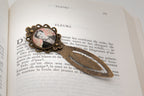 Marque-pages bronze Arthur RIMBAUD bijou littéraire Rose fond liberty cabochon Collection les illuminations poème "AUBE" MPILL2