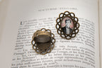 Bague bronze ovale Arthur RIMBAUD bijou littéraire Rose fond liberty cabochon Collection les illuminations poème "NOCTURNE VULGAIRE"