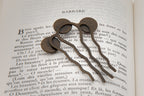 Long peigne attache cheveux bronze  Arthur RIMBAUD bijou littéraire Rose fond liberty cabochon Collection les illuminations poème "BARBARE"