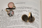 Bague bronze double cabochon Arthur RIMBAUD bijou littéraire Rose fond liberty  Collection les illuminations poème "DEVOTION"