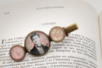 Pince attache cheveux bronze Arthur RIMBAUD bijou littéraire Rose fond liberty cabochon Collection les illuminations poème "GENIE"